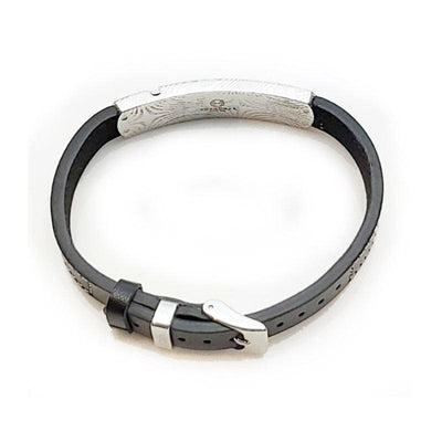 Theodore Black  Leather and Damascus Stainless Steel Bracelet - Theodore Designs