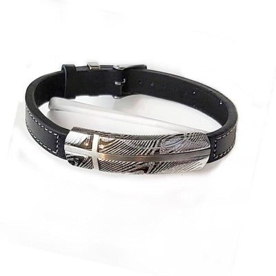 Theodore Black  Leather and Damascus Stainless Steel Bracelet - Theodore Designs