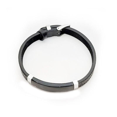 Theodore Black Leather Onyx and  Stainless Steel Bracelet - Theodore Designs