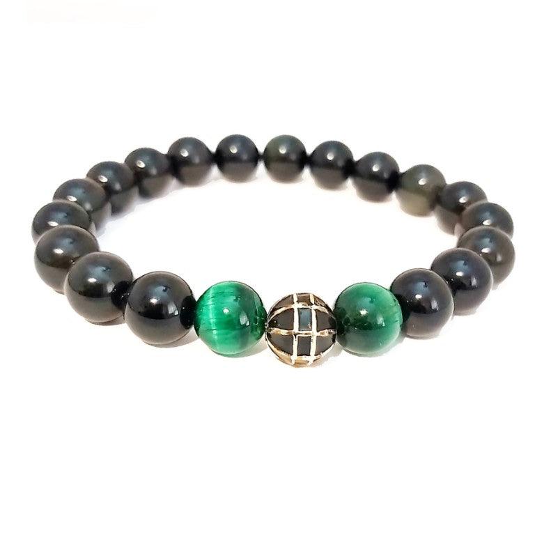 Theodore Black Obsidian and Green Tiger Eye  Beaded Bracelet - Theodore Designs