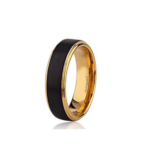 Theodore Black Tungsten Carbide & Yellow Gold Satin Finish Top with polish gold edges ring - Theodore Designs