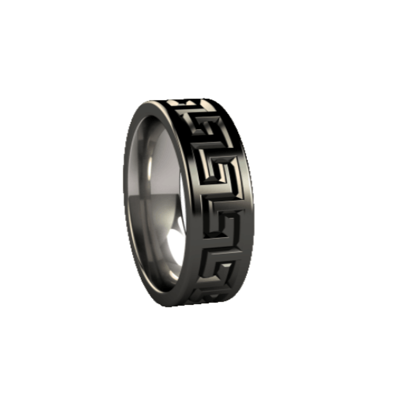 Theodore Black Zirconium Greek Key Design Band Men's Ring - Theodore Designs