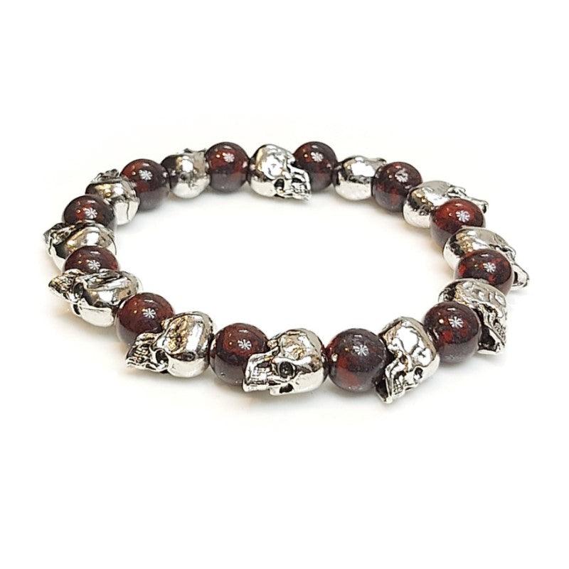 Theodore Blood Stone and Stainless Steel Skull Bead  Bracelet - Theodore Designs