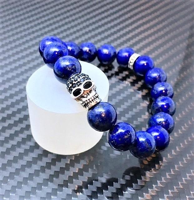 Theodore Blue Lapis Lazuli and Pave Skull Bracelet - Theodore Designs