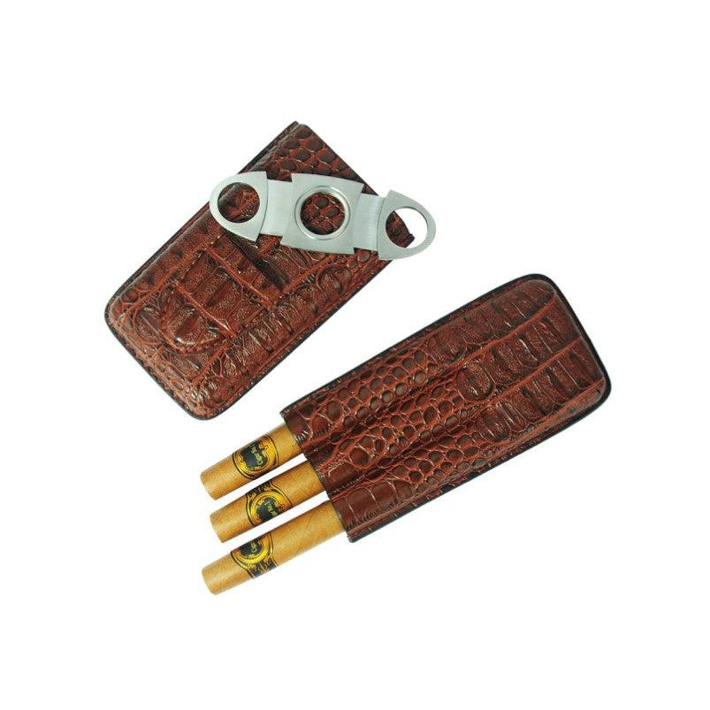 Theodore Brown Leather Travel 3 Finger Cigar Case and Cutter - Theodore Designs