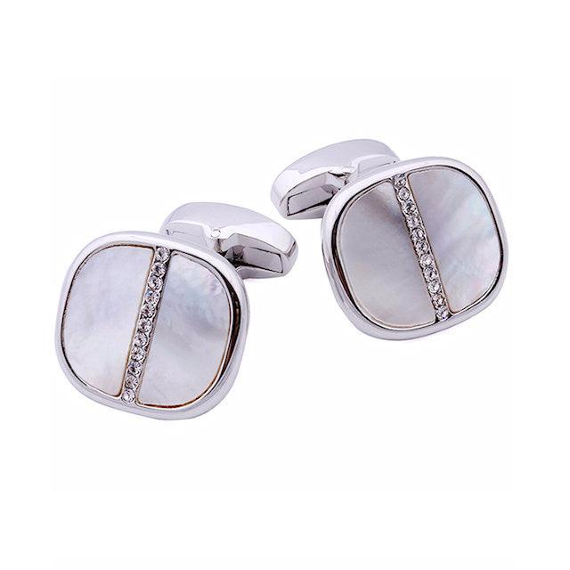 Theodore Cushion Mother of Pearl and Crystal Cufflinks - Theodore Designs
