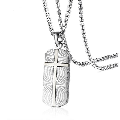 Theodore Damascus Stainless Steel and Cross Dog Tag Pendant - Theodore Designs