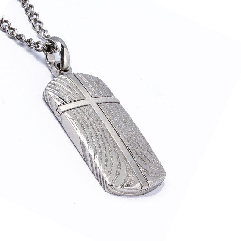 Theodore Damascus Stainless Steel and Cross Dog Tag Pendant - Theodore Designs