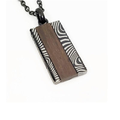 Theodore Damascus Stainless Steel and Ebony Wood Dog Tag Pendant - Theodore Designs