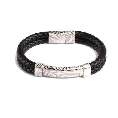 Theodore Damascus Steel and Leather Bracelet - Theodore Designs