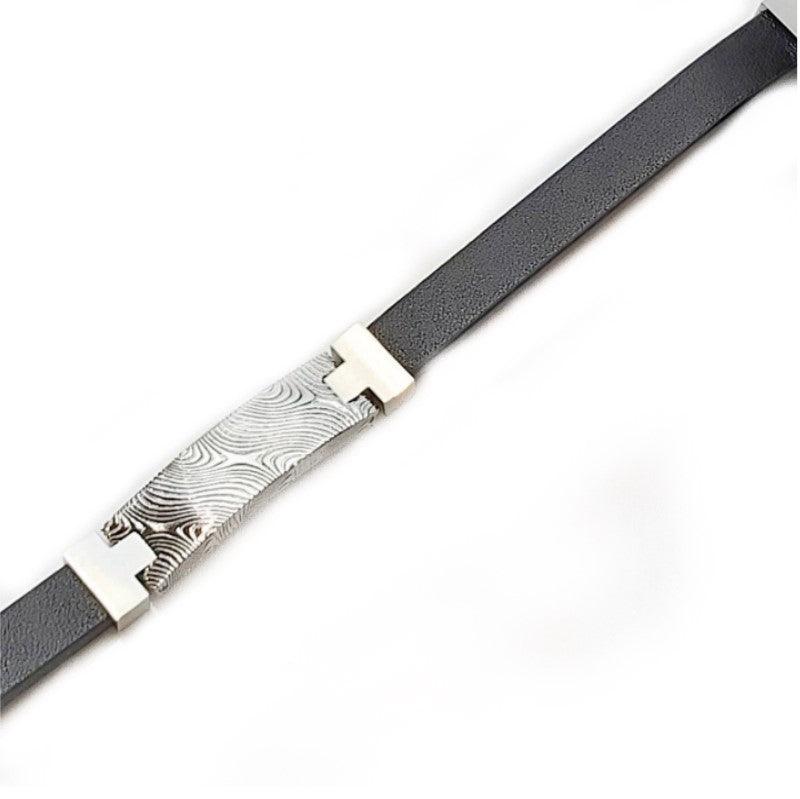 Theodore Damascus Steel and Leather ID Bracelet - Theodore Designs