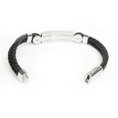 Theodore Damascus Steel ID and Braided Black Leather Bracelet - Theodore Designs