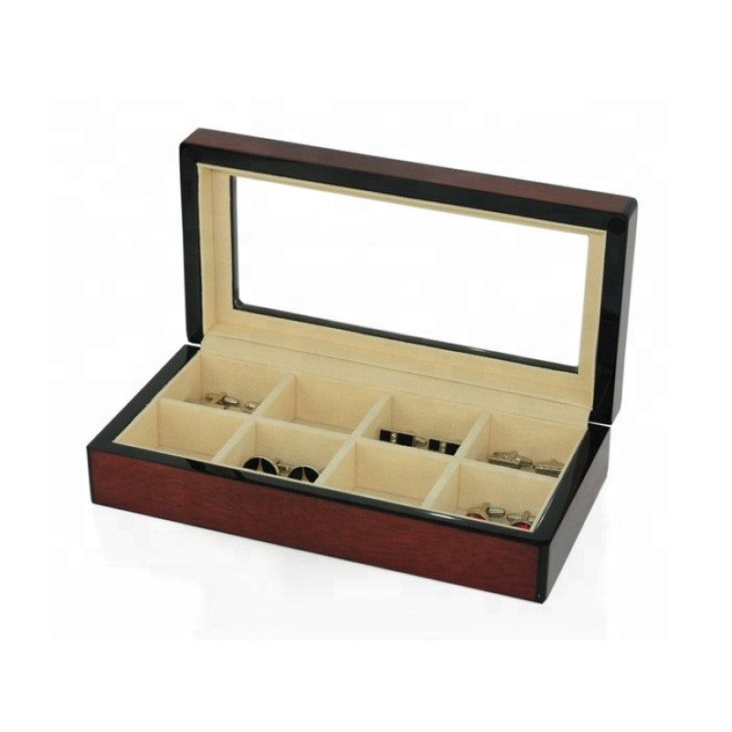 Theodore Gloss Cherry Mini  Wooden Cufflinks Box for 8 Pairs Storage - Theodore Designs