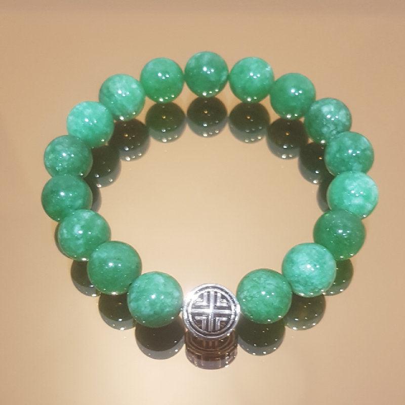 Theodore Natural Green Jadeite Jade with Tibetan Silver Bead Bracelet - Theodore Designs