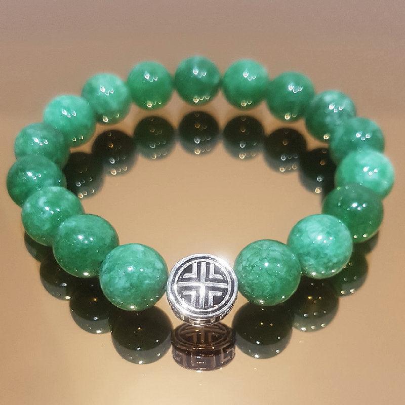 Theodore Natural Green Jadeite Jade with Tibetan Silver Bead Bracelet - Theodore Designs