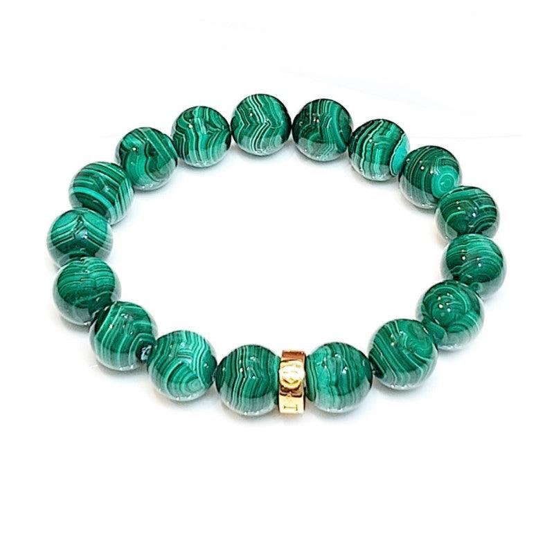 Theodore  Natural Green malachite with Silver Bead Bracelet - Theodore Designs