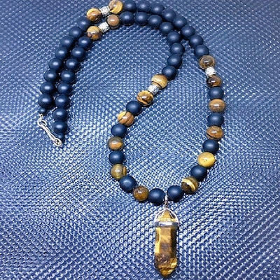 Theodore Onyx and Tiger Eye Beaded Pendent Necklace - Theodore Designs