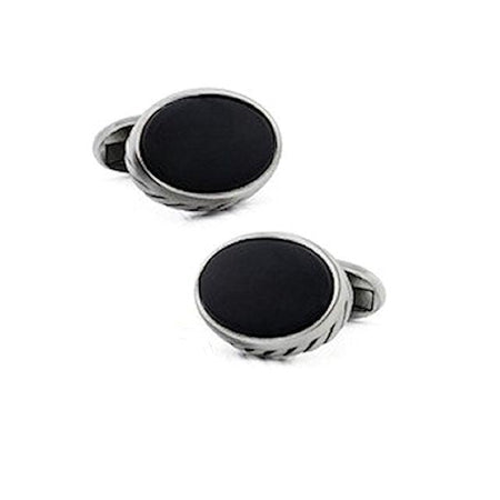 Theodore Oval Black Agate Cufflinks - Theodore Designs