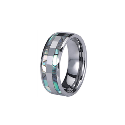 Theodore Silver Tungsten Carbide and Abalone Shell Center Ring - Theodore Designs