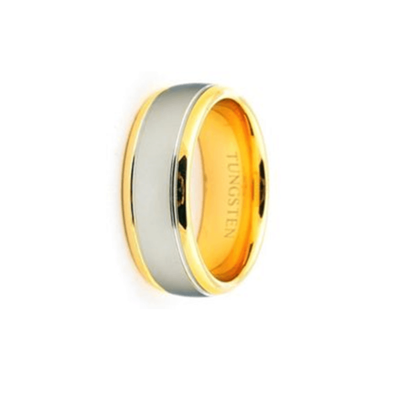 Theodore Silver Tungsten Carbide & Yellow Gold Polish Finish Top with polish gold edges ring - Theodore Designs