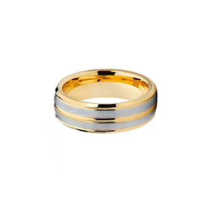 Theodore Silver Tungsten Carbide & Yellow Gold Satin Finish Top with polish gold edges ring - Theodore Designs