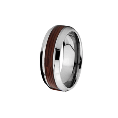 Theodore Silver Tungsten Carbide Ring with Wood Inlay and Beveled Edges - Theodore Designs