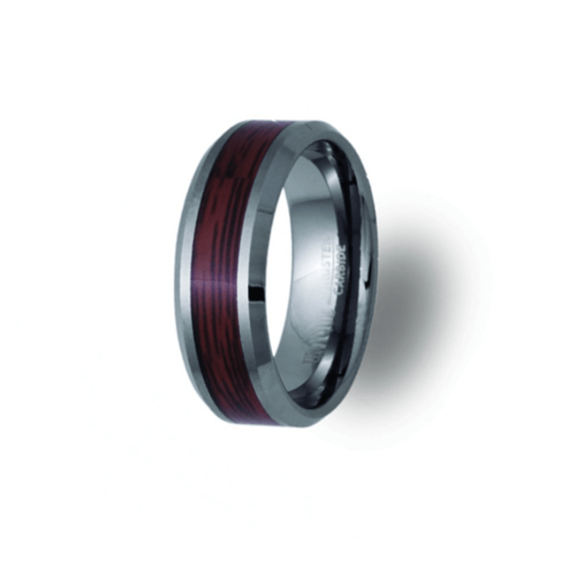 Theodore Silver Tungsten Carbide Ring with Wood Inlay and Beveled Edges - Theodore Designs
