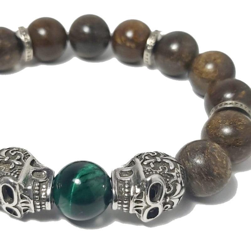 Theodore Skull and Natural Bronzite Stone Beads Bracelet - Theodore Designs