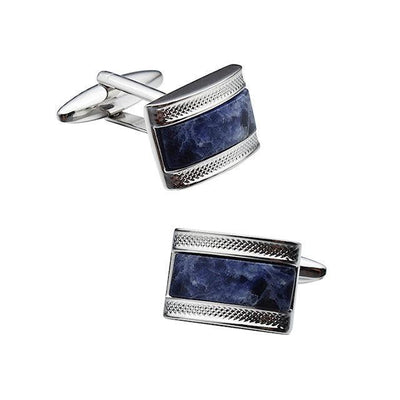 Theodore Sodalite and  Mother Of Pearl D- Shape Cufflinks - Theodore Designs