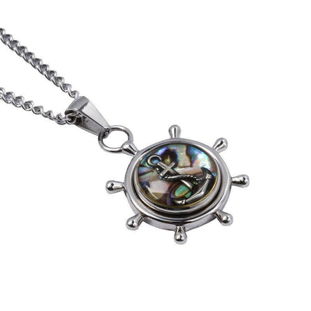 Theodore Stainless Steel and Abalone Shell  Anchor and Wheel Pendant - Theodore Designs
