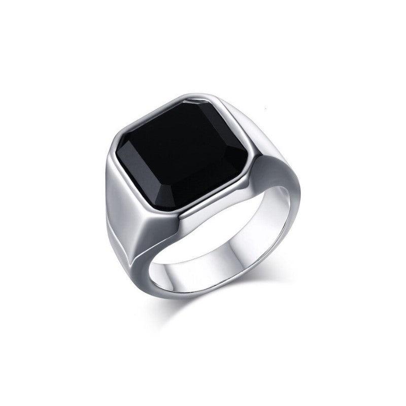 Theodore Stainless Steel and Black Stone Signet Ring - Theodore Designs