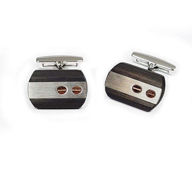 Timeless Stainless Steel and Carbon Fiber Cufflinks with Gold-Plated Screws