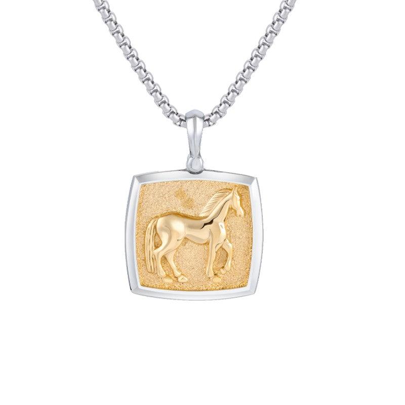 Theodore Stainless Steel and Gold Horse Pendant - Theodore Designs