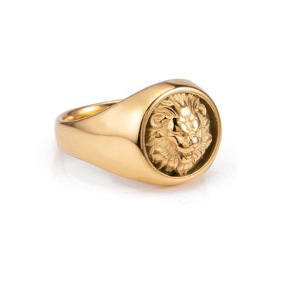 Theodore Stainless Steel and Gold Lion Head Ring - Theodore Designs