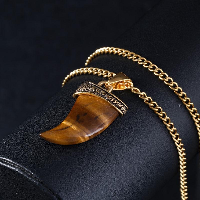 Theodore Stainless Steel and Gold Tiger Eye Pendant - Theodore Designs
