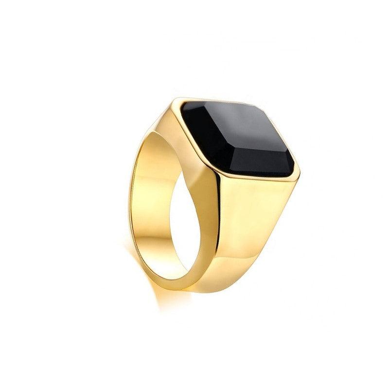 Theodore Stainless Steel Black Stone Signet Ring - Theodore Designs
