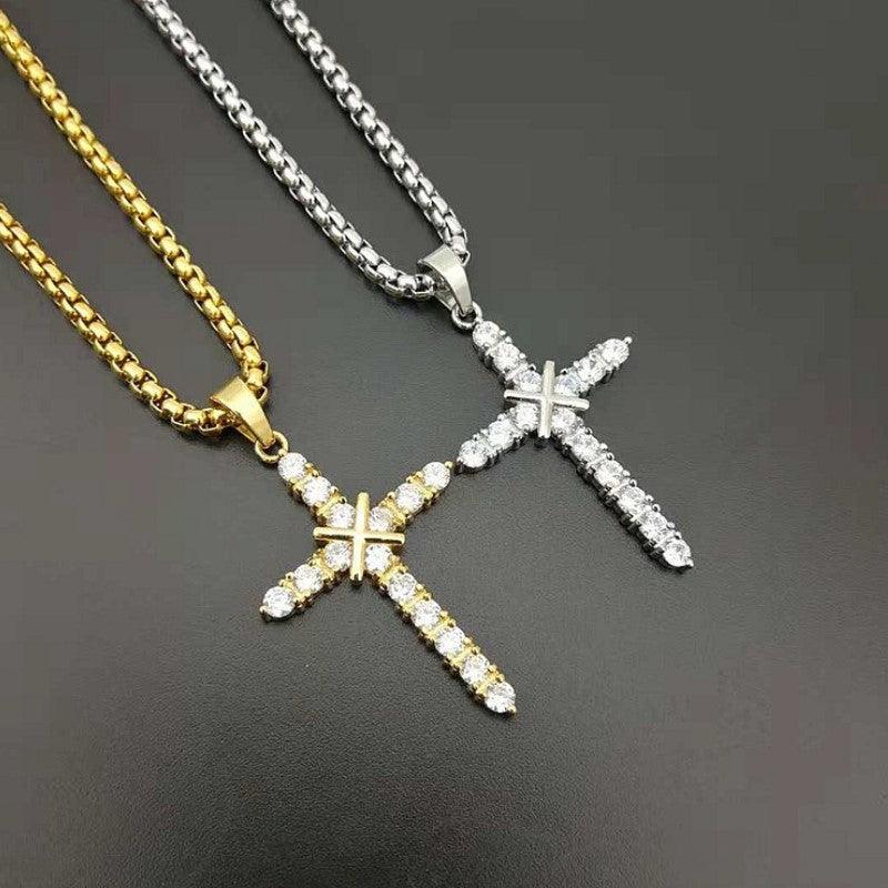 Theodore Stainless Steel Iced Crystal Cross Pendant - Theodore Designs