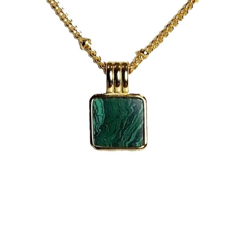 Theodore Stainless Steel Malachite Square Pendant - Theodore Designs