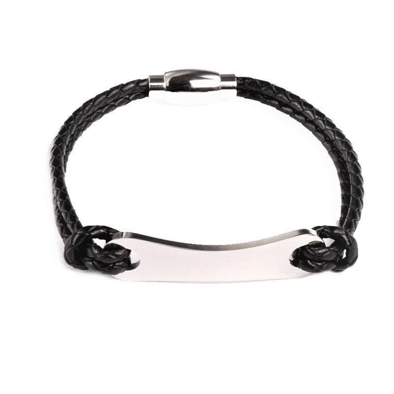 Theodore Stainless Steel with Black Leather  ID Bracelet - Theodore Designs