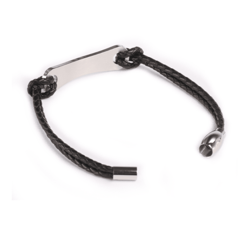 Theodore Stainless Steel with Black Leather  ID Bracelet - Theodore Designs