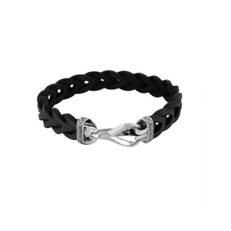 Theodore Sterling Silver Bracelet With Black Leather - Theodore Designs
