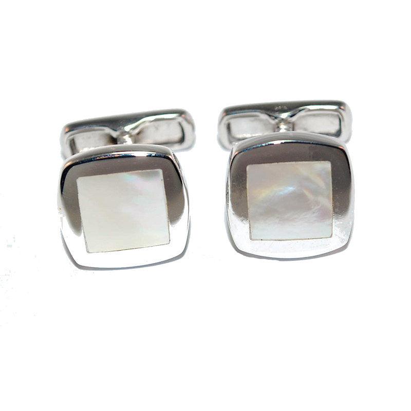 Theodore Sterling Silver Inlay  Mother of Pearl Cufflinks - Theodore Designs
