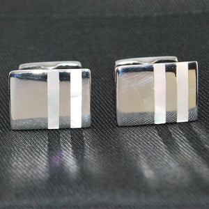 Theodore Sterling Silver Rectangle Mother of Pearl Cufflinks - Theodore Designs