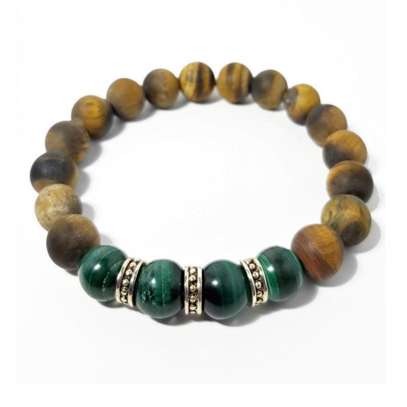 Theodore Tiger Eye and Malachite Silver Bead Bracelet - Theodore Designs