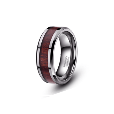 Theodore Tungsten Carbide Ring with Wood Inlay and Beveled Edges - Theodore Designs