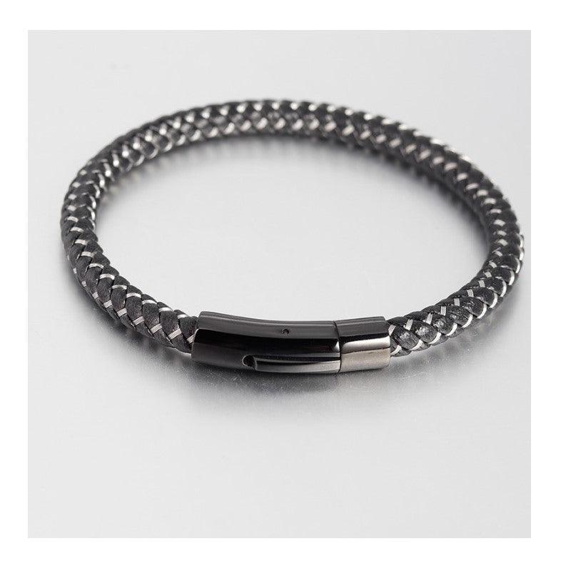 Stainless Steel Woven BraceletGenuine Braided Black Leather Bracelet with Silver Stitching and Stainless Steel Clasp
This genuine braided black leather bracelet with silver stitching offers a slemetal braceletsT.M.JTheodore Men's JewelryStainless Steel Woven Bracelet