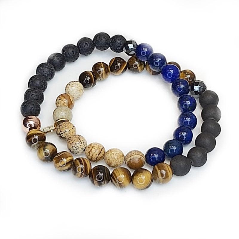 Wrap Around  Multi Stone Beaded BraceletA minimalist and elegant handmade bracelet for a stylish look but always with personality! Theodore double wrap with our designer  Balinese handcrafted beads,
a trueBead BraceletsT.M.JTheodore Men's JewelryWrap Around Multi Stone Beaded Bracelet