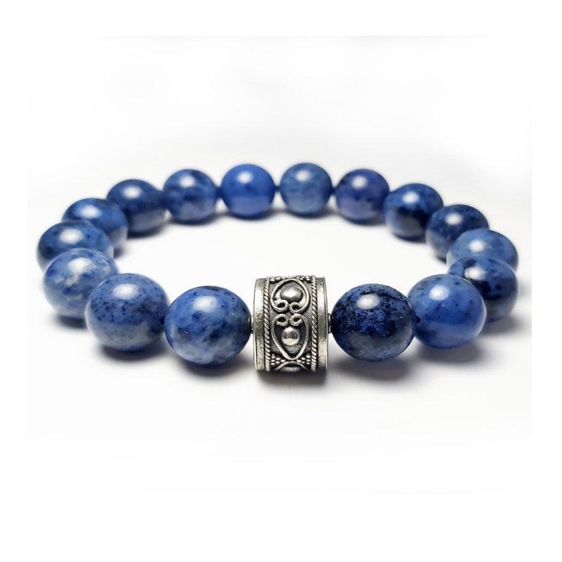 Natural Dumotierite with Bali Silver Bead Bracelet - Theodore Designs
